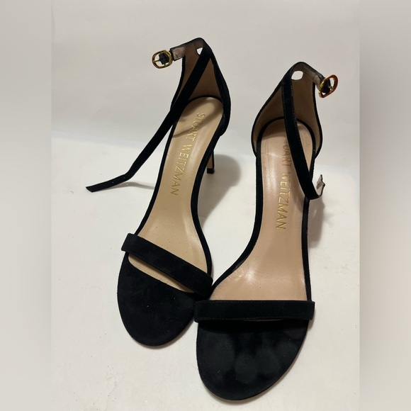 Stuart Weitzman Nearlynude Black Suede Heels Sandal SZ 9.5 EU 39.5 MSRP $630 - Picture 2 of 7